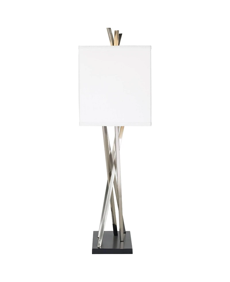 Possini Euro Design Asymmetry Modern Table Lamp 30" Tall Brushed Nickel Metal with Table Top Dimmer Linen Shade for Bedroom Living Room Bedside