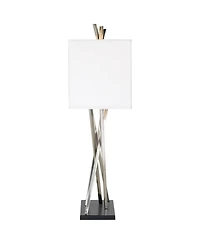 Possini Euro Design Asymmetry Modern Table Lamp 30" Tall Brushed Nickel Metal with Table Top Dimmer Linen Shade for Bedroom Living Room Bedside