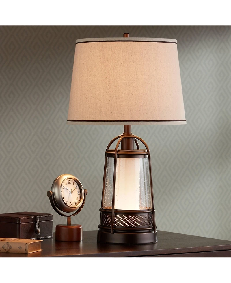 Franklin Iron Works Hugh Industrial Rustic Table Lamp 26" High with Table Top Dimmer Led Nightlight