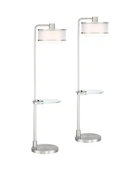 Possini Euro Design Vogue Modern Floor Lamps with Tray Tables 60" Tall Set of 2 Brushed Nickel Usb Charging Port Double Shade for Living Room Bed