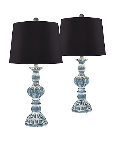 Regency Hill Tanya Country Cottage Table Lamps 26 1/2" High Set of 2 Wash Faux Silk Drum Shade for Bedroom Living Room Bedside Nightstand