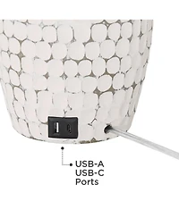 360 Lighting 29 1/2" Tall Modern Coastal End 3-Way Table Lamps Set of 2 Usb Port Whitewash Ceramic Shade Living Room Charging