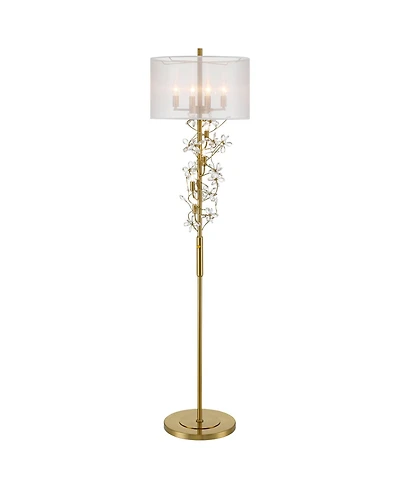 Possini Euro Design Vivant Modern 71 1/2" Tall Standing Floor Lamp 8-Light Crystal Spray Metal Soft Gold Finish Drum Shade