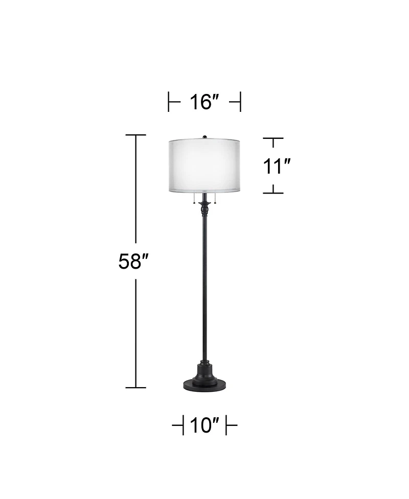 360 Lighting Dyna Traditional 58" Tall 2-Light Standing Floor Lamp Skinny Pole Pull Chain