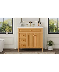 Busdays 36" Solid Wood Bathroom Vanity with Sink, 3 Drawers and 2 Soft-Close Doors, Rubber Wood Handles, Mdf Construction