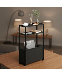 Yigii Narrow Side Table Slim End With Fabric Basket Compact Storage Sturdy Adjustable Feet Easy Assemble