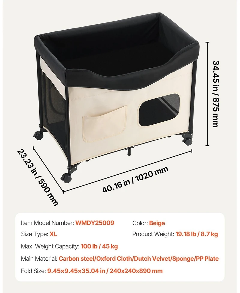 Inolait Elevated Lounge Foldable Bunk Pet Bed With Wheels