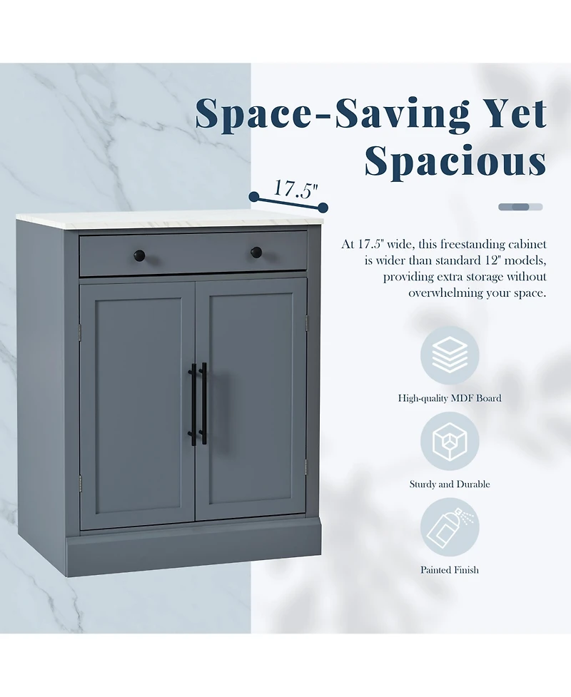 Rainsken Modern Storage Cabinet, Multi-Use Kitchen Pantry and Coffee Bar with Drawer, 2 Adjustable Shelves and 2 Door Shelves for Dining Room