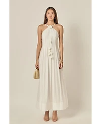 English Factory Women's Crochet Flower Trim Sheer Halter Maxi Dress