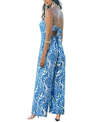 Cupshe Women's Printed Square Neck Wide-Leg Jumpsuit