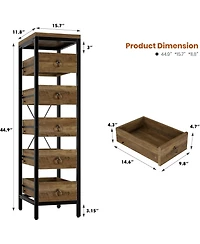 gaomon 5-Tier Kitchen Fruit Vegetable Storage Rack, Narrow Snack Stand with Pull-Out Baskets, Utility Organizer