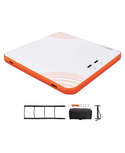 Mecale 10 x 10 Feet Inflatable Floating Dock Platform with Non-Slip Surface and Ladder