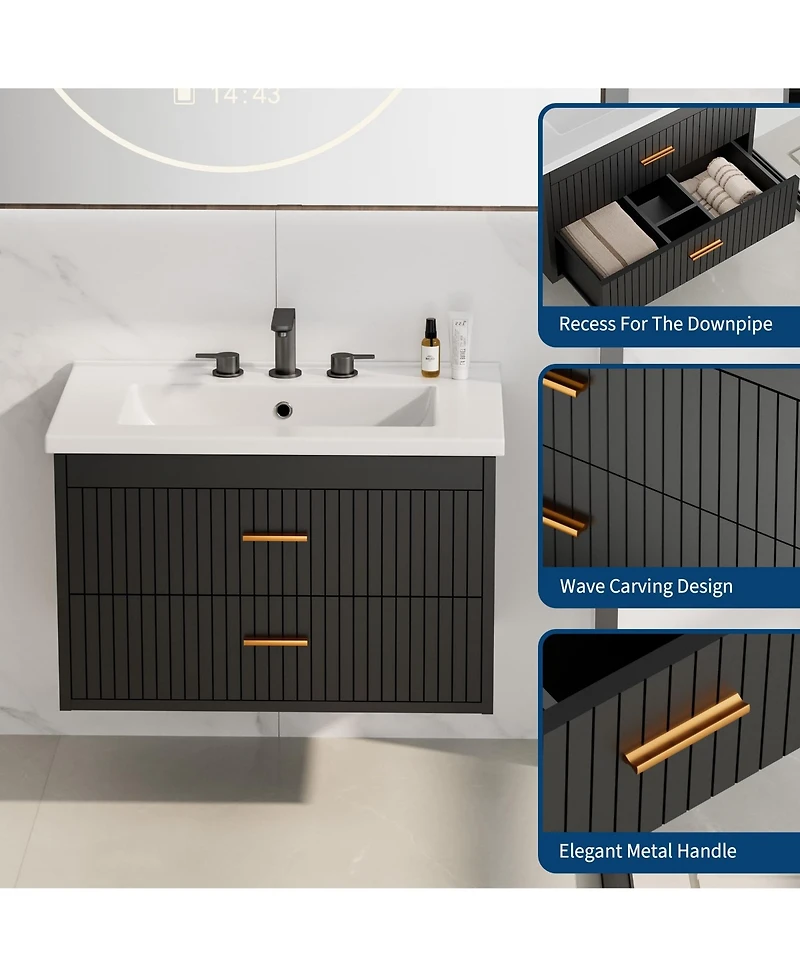 homfan Floating Bathroom Vanity with Sink and Drawers - Wall Mounted Modern Cabinet, Resin Combo, Water-Resistant Cabinet