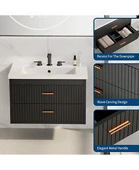 homfan Floating Bathroom Vanity with Sink and Drawers - Wall Mounted Modern Cabinet, Resin Combo, Water-Resistant Cabinet