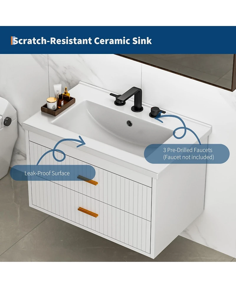 homfan Floating Bathroom Vanity with Sink and Drawers - Wall Mounted Modern Cabinet, Resin Combo, Water-Resistant Cabinet