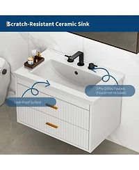 homfan Floating Bathroom Vanity with Sink and Drawers - Wall Mounted Modern Cabinet, Resin Combo, Water-Resistant Cabinet