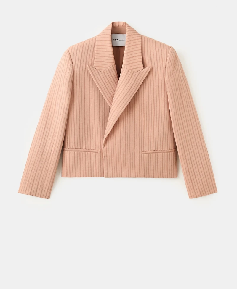 Selection Mango Women's Cropped Striped Linen Blazer