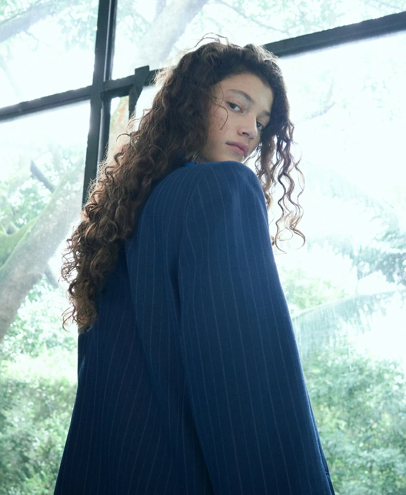 Selection Mango Women's Pinstriped Belted Blazer