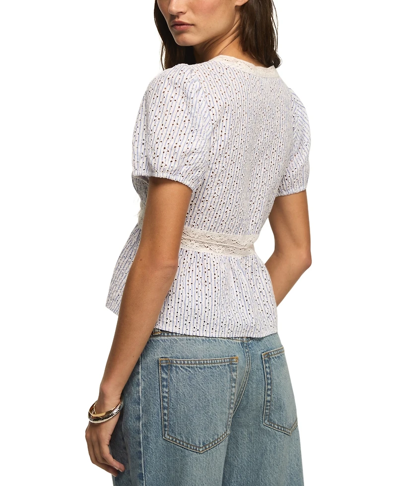 Lucky Brand Women's Eyelet V-Neck Blouse