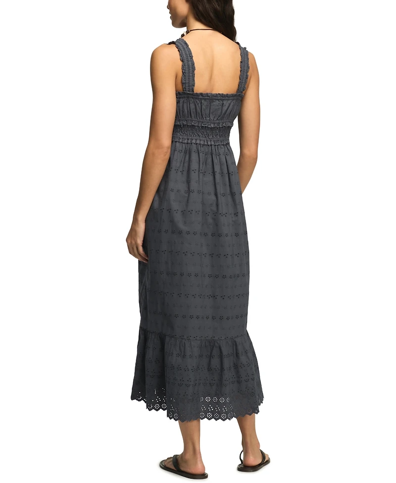 Lucky Brand Women's Smocked Waist Square Neck Midi Dress