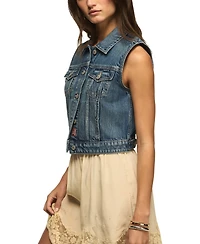 Lucky Brand Women's Medium Wash Cropped Denim Trucker Vest