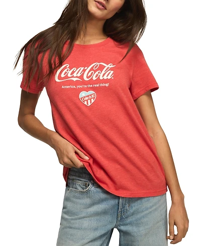 Lucky Brand Women's Coca Cola America Heart Classic Crewneck Graphic T-Shirt