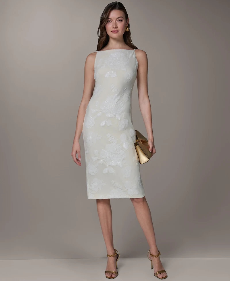 Donna Karan New York Women's Sleeveless Midi Dress with Lace Print