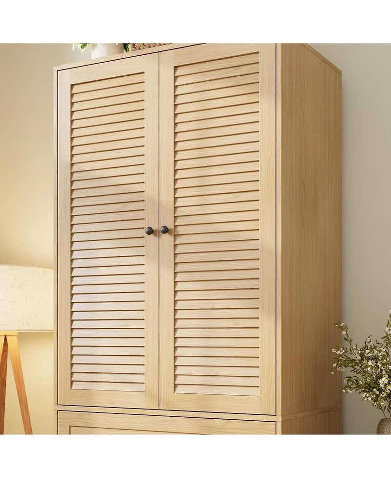 gaomon Wardrobe Closet with 3 Drawers 2 Doors, Tall Wooden Cabinet for Hanging Clothes, Bedroom