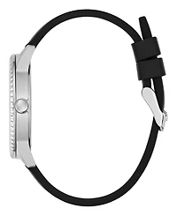 Guess Men's Silver-Tone Stainles Steel Black Silicone Analog Watch, 40mm