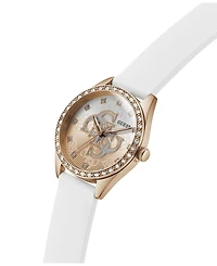Guess Women's Glitz Rose Gold-Tone Stainless White Pink Silicone Watch, 34mm