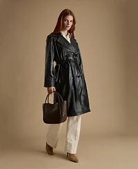 Women's Leather Trench Coat, Black