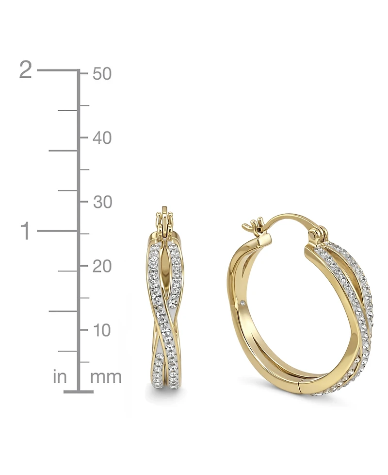 And Now This Crystal Small Crossover Hoop Earrings, 0.95" Silver Plate or Gold