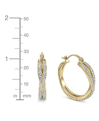 And Now This Crystal Small Crossover Hoop Earrings, 0.95" Silver Plate or Gold