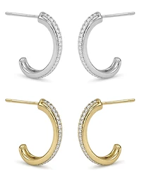 And Now This Clear Crystal Criss Cross Hoop Set in Silver Plate and Gold Plate