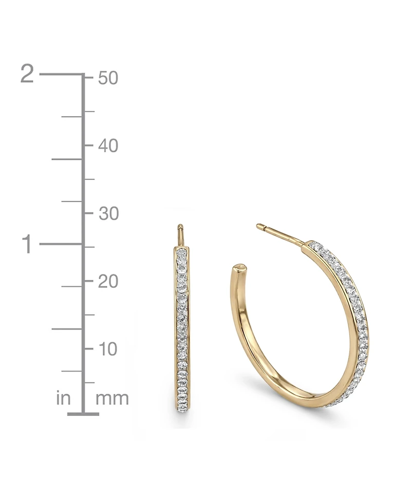 And Now This High Polished Clear Crystal Duo C Hoop Earring Pair, Gold Plate and Silver Plate