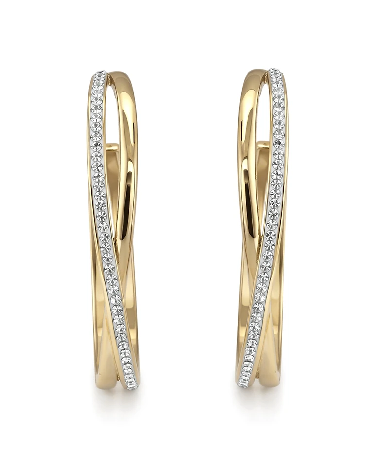 and Now This Criss Cross Clear Crystal C Hoop Earring, Gold Plate Silver