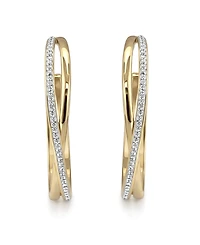 and Now This Criss Cross Clear Crystal C Hoop Earring, Gold Plate Silver