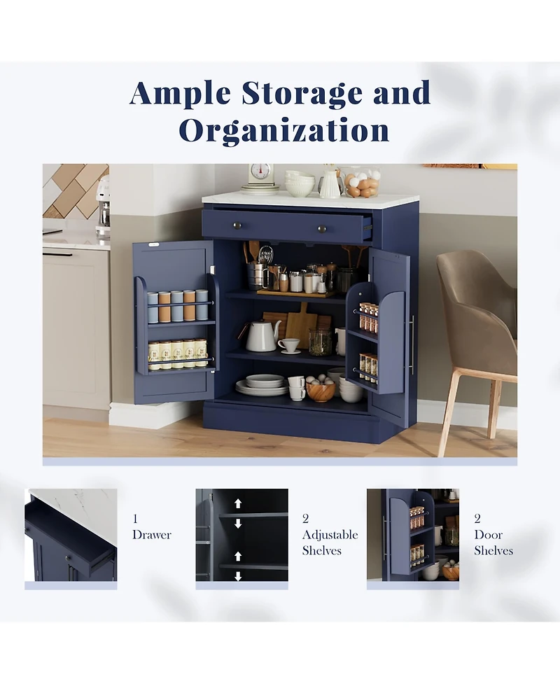 Rainsken Versatile Buffet Cabinet and Coffee Bar Station, Food Storage Pantry with a Drawer, 2 Adjustable Shelves and 2 Door Shelves for Dining Room