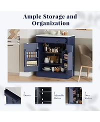 Rainsken Versatile Buffet Cabinet and Coffee Bar Station, Food Storage Pantry with a Drawer, 2 Adjustable Shelves and 2 Door Shelves for Dining Room