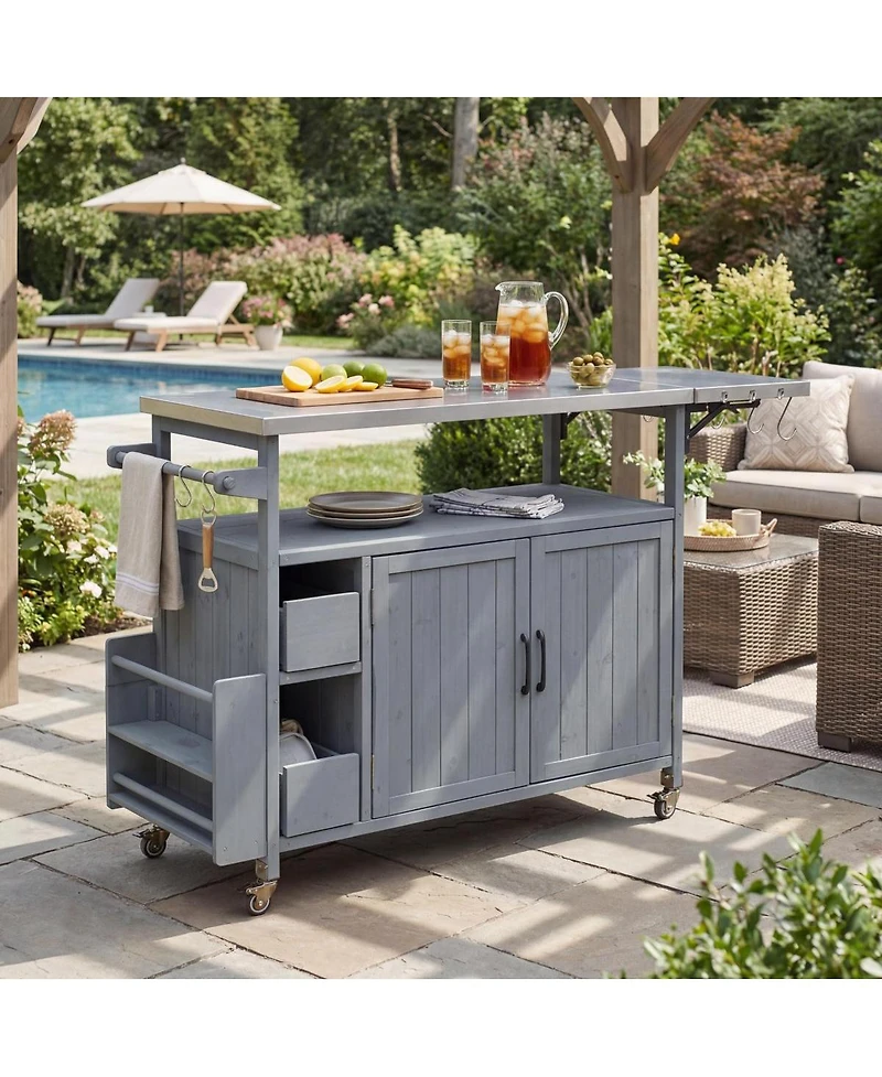 Streamdale Furniture Farmhouse Rolling Outdoor Kitchen Cart Stainless Top
