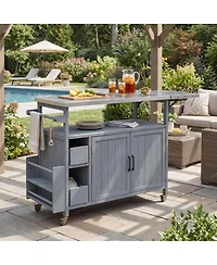 Streamdale Furniture Farmhouse Rolling Outdoor Kitchen Cart Stainless Top