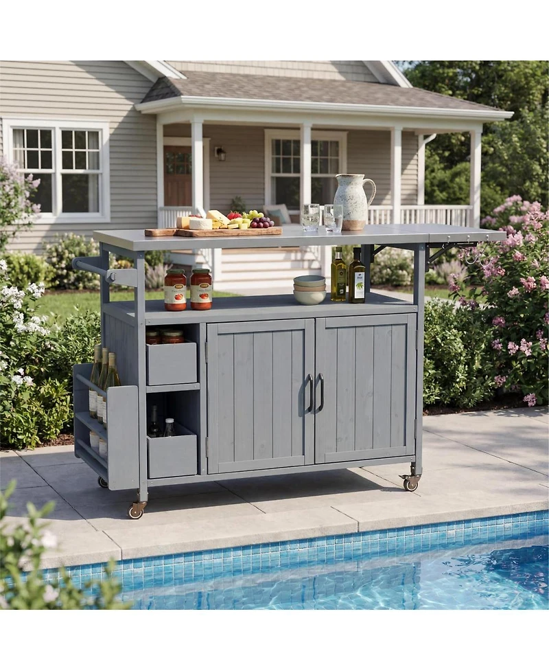 Streamdale Furniture Farmhouse Rolling Outdoor Kitchen Cart Stainless Top