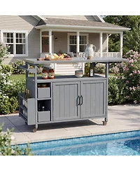 Streamdale Furniture Farmhouse Rolling Outdoor Kitchen Cart Stainless Top