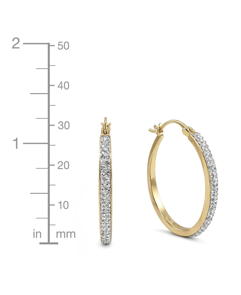 And Now This Crystal Tapered Hoop Earrings Silver-Plate, 1.2"