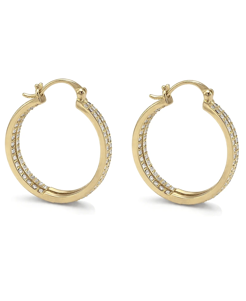 And Now This Crystal Small Double Hoop Earrings in Silver-Plate or Gold Plate, 1"
