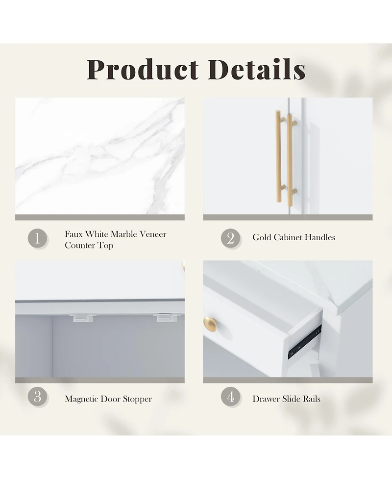 Rainsken Modern Kitchen Pantry, Buffet Food Storage, Coffee Bar Cabinet with Drawer, 2 Adjustable Shelves and 2 Door Shelves for Dining Room