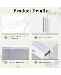 Rainsken Modern Kitchen Pantry, Buffet Food Storage, Coffee Bar Cabinet with Drawer, 2 Adjustable Shelves and 2 Door Shelves for Dining Room