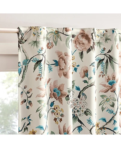 Sun Zero Claudette Vintage Floral Magnetic Closure Blackout Back Tab Curtain Panel Pair