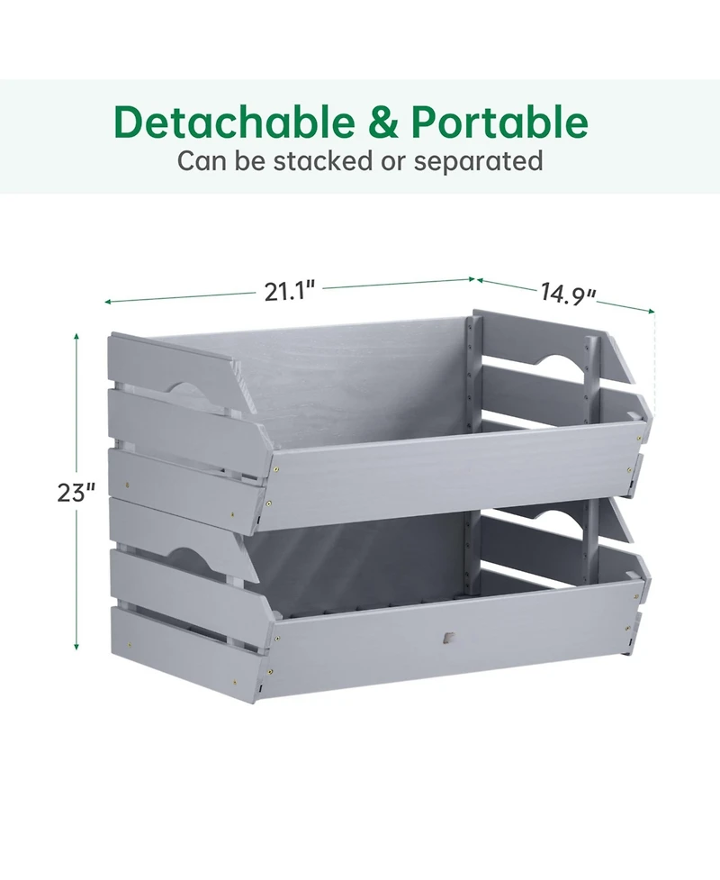 Yigii Stackable Wooden Potato Onion Storage Bins Produce Basket with Handles Kitchen Pantry Counter Organization