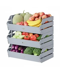 Yigii Stackable Wooden Potato Onion Storage Bins Produce Basket with Handles Kitchen Pantry Counter Organization